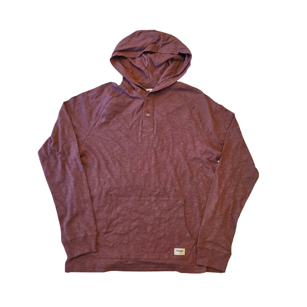NWT M Wrangler Mens Henley‎ Hoodie Burgundy Slub Knit Long Sleeve Pullover Gorp